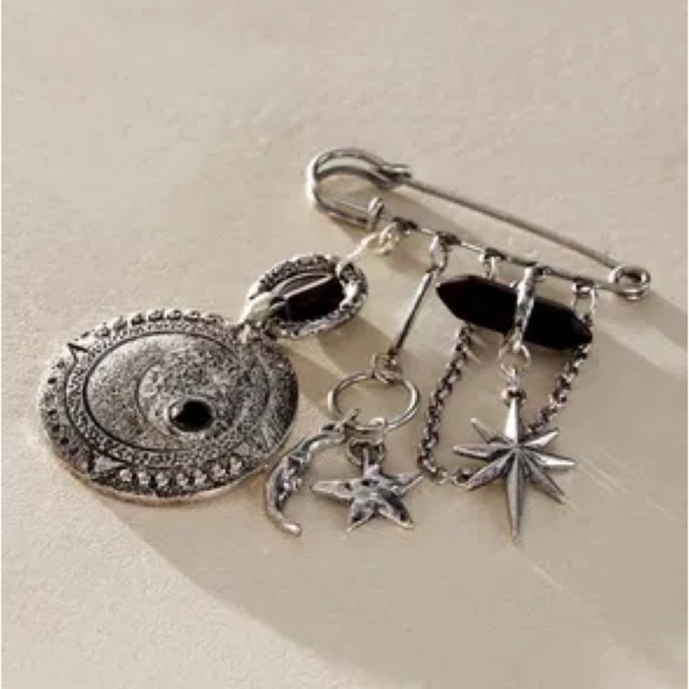 Free People Dangle Pin Silver Moon Charms NWT